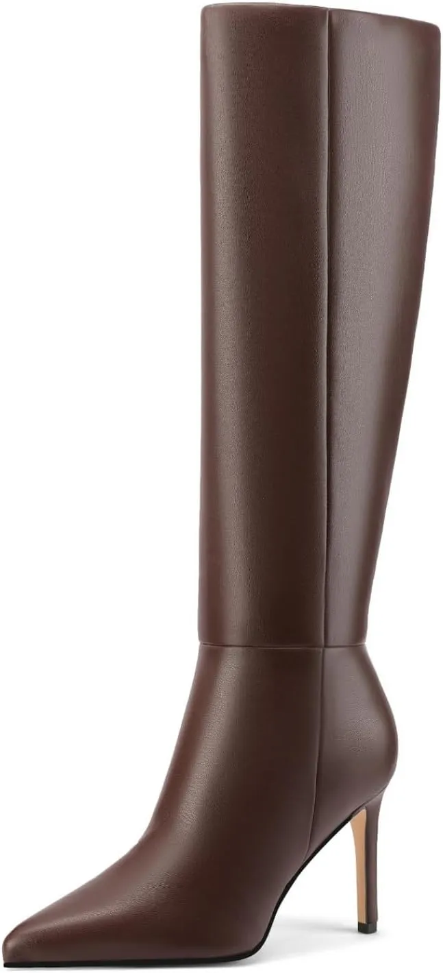 Knee High Boots Women Stiletto High Heel Tall Boots Pointed Toe Sexy Long Boots Fashion Dress Shoes with Side Zipper