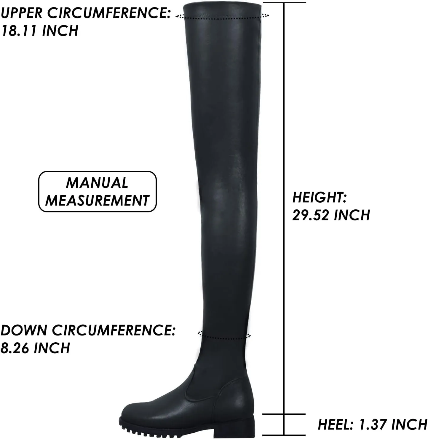 Knee High Boots Women Thigh High Over Knee Stretch Fashion Low Chunky Heel Round Toe Zipper Winter Boots Black Red US4.5-14