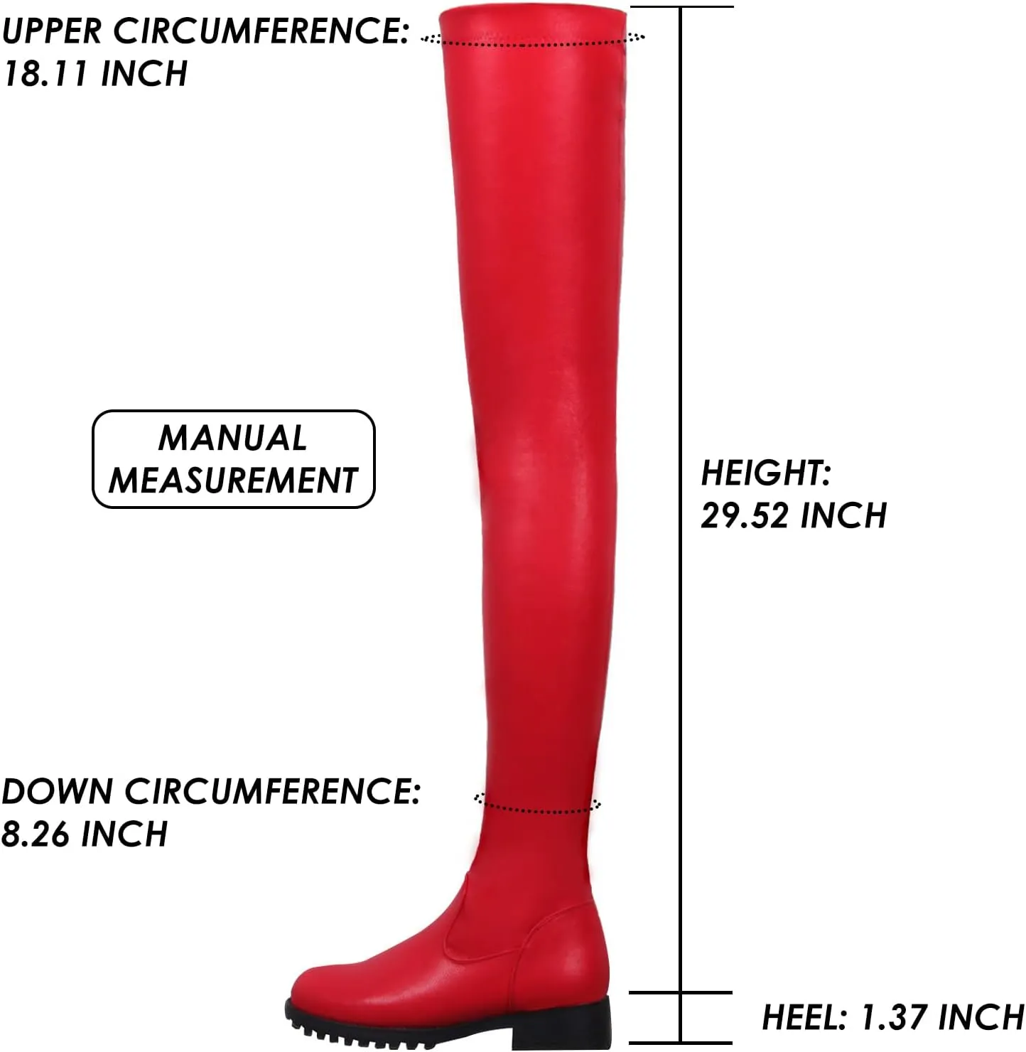 Knee High Boots Women Thigh High Over Knee Stretch Fashion Low Chunky Heel Round Toe Zipper Winter Boots Black Red US4.5-14