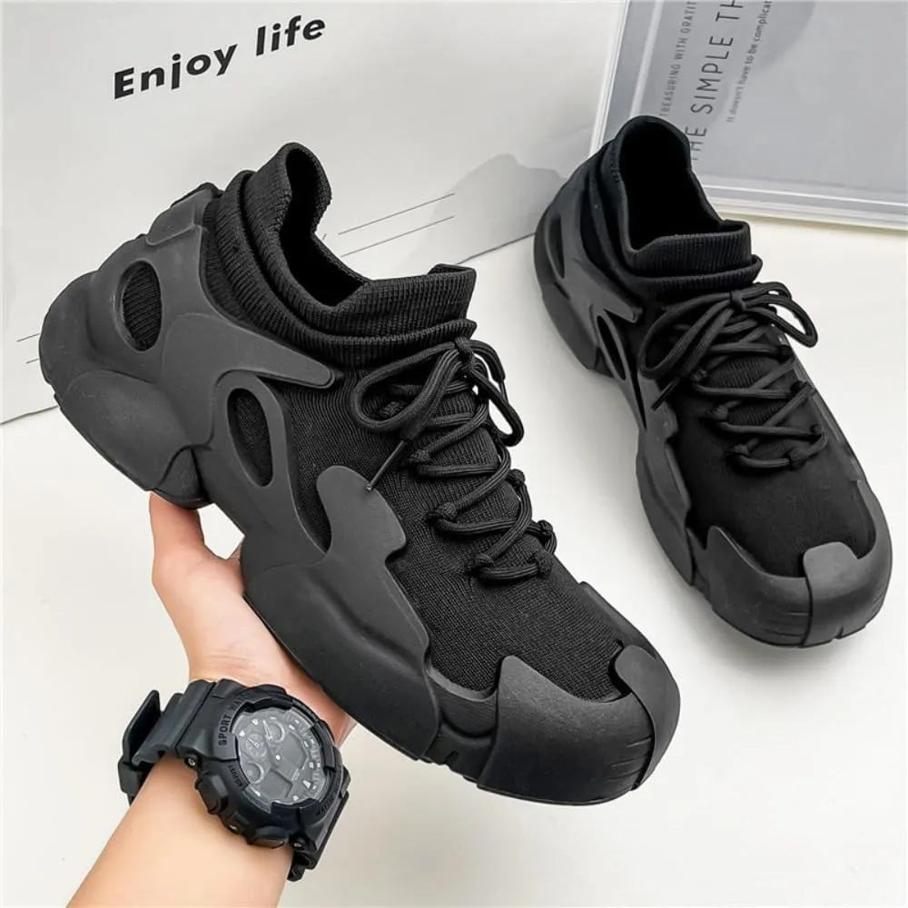 Knit Mesh Sneakers for Men Black Thick Heel Breathable Cushioned Comfort Sport Shoes for Gym Hiking Runnig