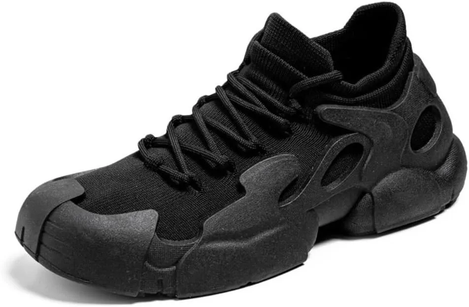 Knit Mesh Sneakers for Men Black Thick Heel Breathable Cushioned Comfort Sport Shoes for Gym Hiking Runnig
