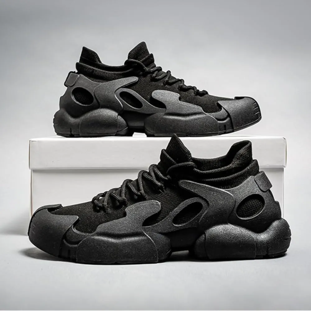 Knit Mesh Sneakers for Men Black Thick Heel Breathable Cushioned Comfort Sport Shoes for Gym Hiking Runnig