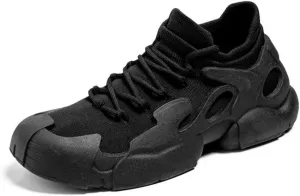 Knit Mesh Sneakers for Men Black Thick Heel Breathable Cushioned Comfort Sport Shoes for Gym Hiking Runnig
