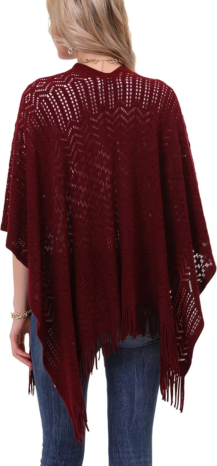 Knit Shawl Wrap for Women - Soul Young Ladies Fringe Knitted Poncho Cardigan Cape