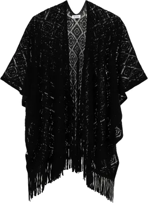 Knit Shawl Wrap for Women - Soul Young Ladies Fringe Knitted Poncho Cardigan Cape
