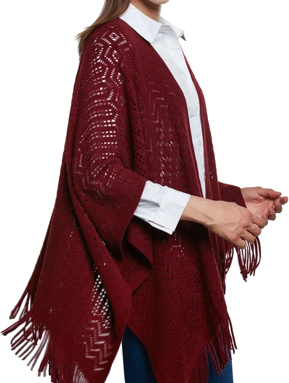 Knit Shawl Wrap for Women - Soul Young Ladies Fringe Knitted Poncho Cardigan Cape