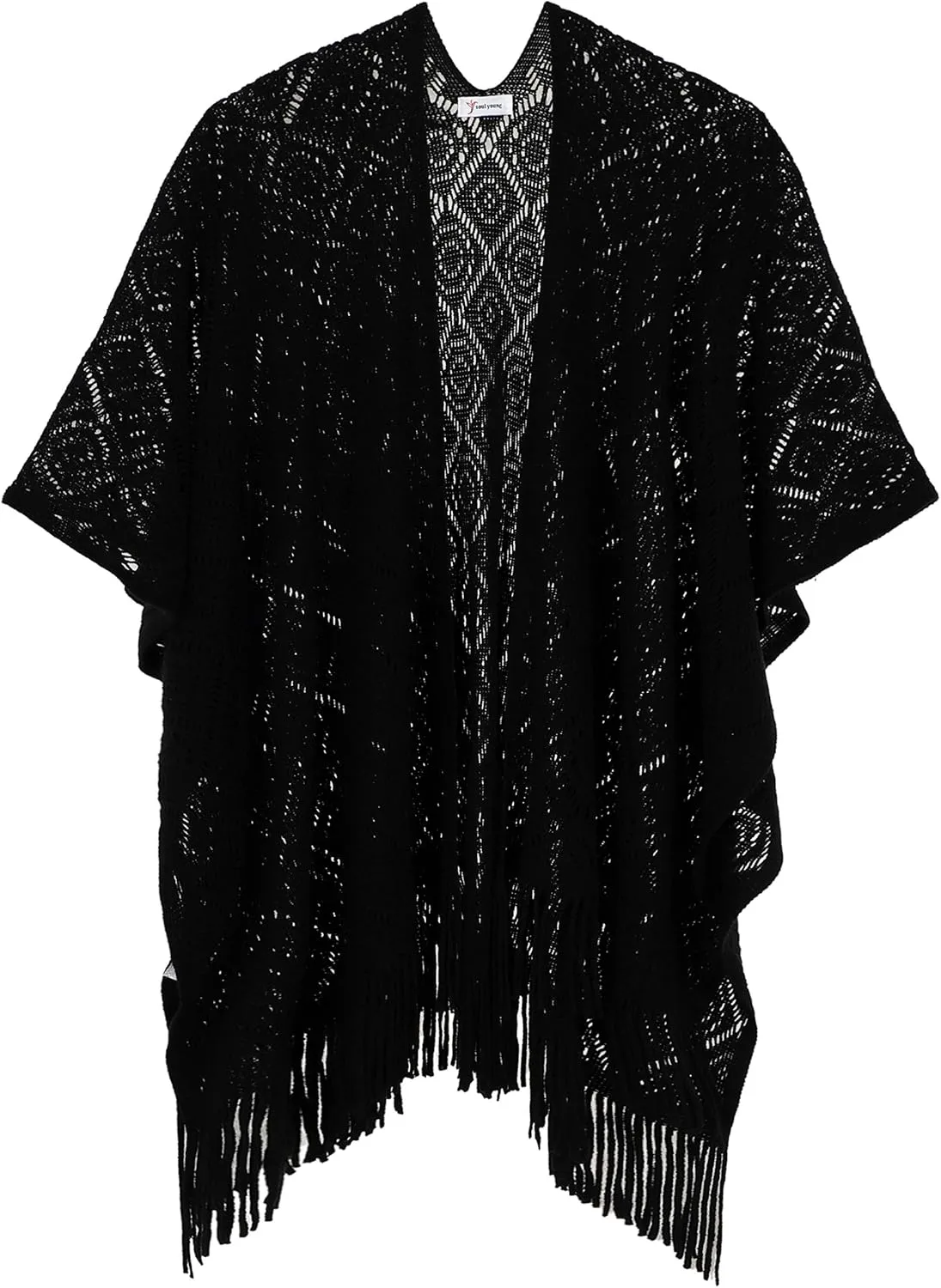 Knit Shawl Wrap for Women - Soul Young Ladies Fringe Knitted Poncho Cardigan Cape