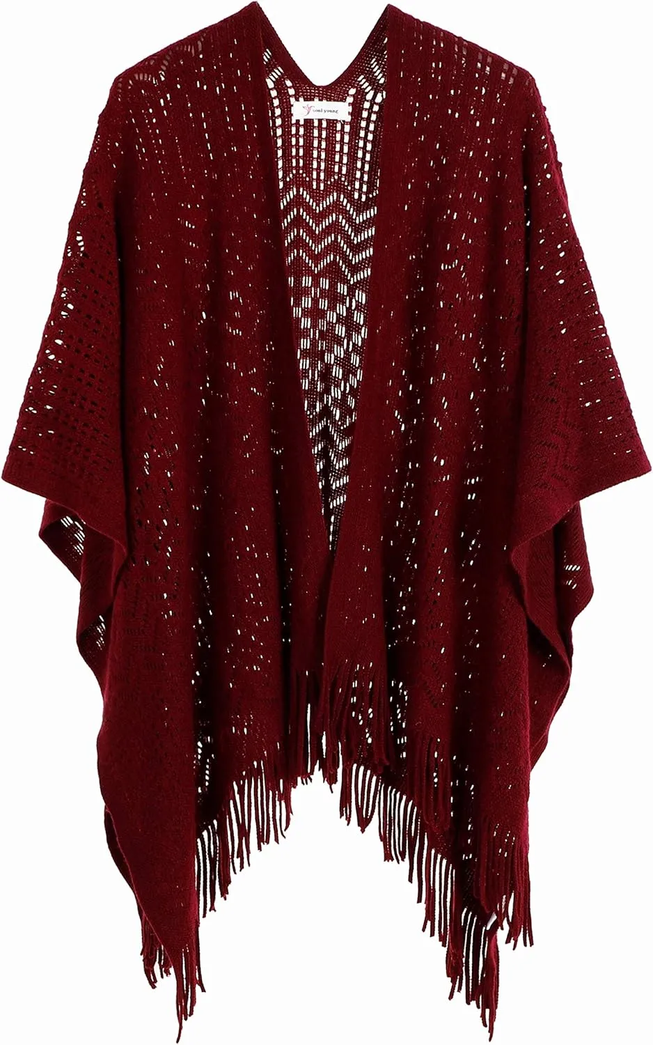 Knit Shawl Wrap for Women - Soul Young Ladies Fringe Knitted Poncho Cardigan Cape