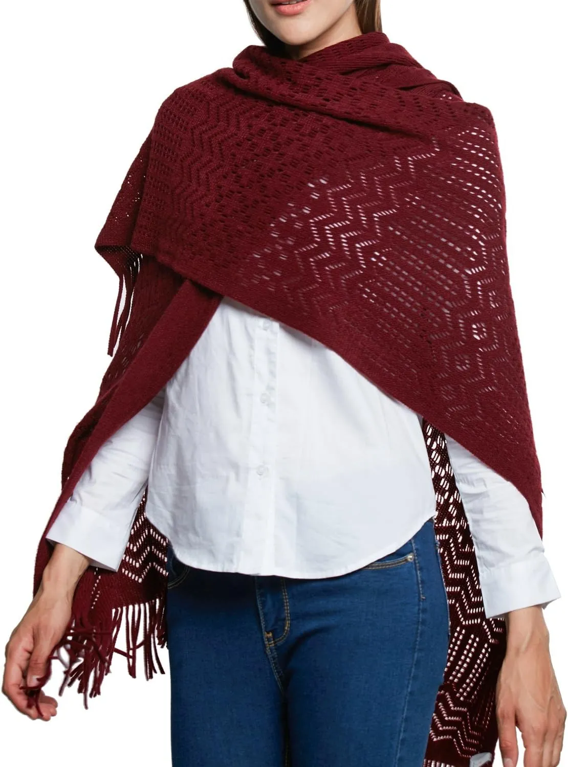 Knit Shawl Wrap for Women - Soul Young Ladies Fringe Knitted Poncho Cardigan Cape