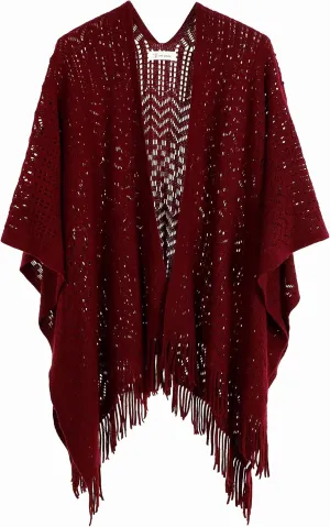 Knit Shawl Wrap for Women - Soul Young Ladies Fringe Knitted Poncho Cardigan Cape