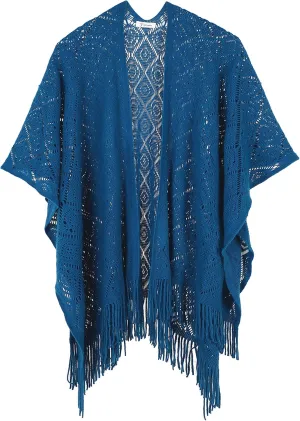 Knit Shawl Wrap for Women - Soul Young Ladies Fringe Knitted Poncho Cardigan Cape
