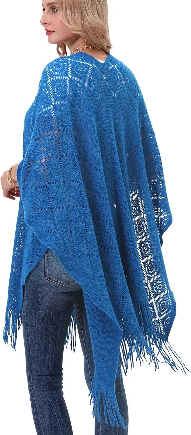 Knit Shawl Wrap for Women - Soul Young Ladies Fringe Knitted Poncho Cardigan Cape