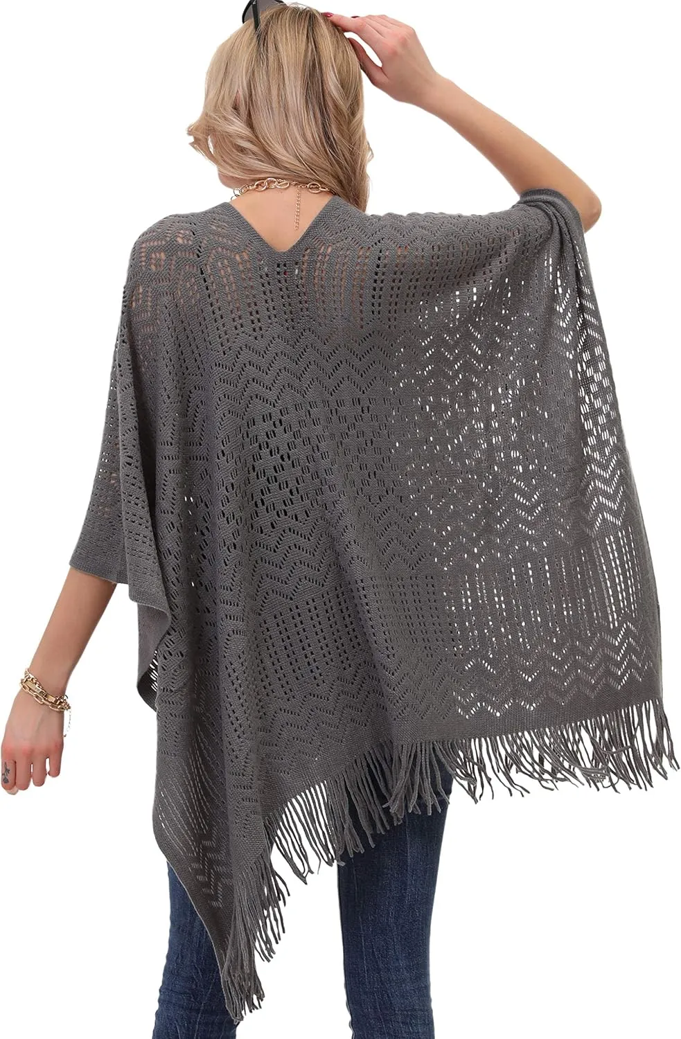 Knit Shawl Wrap for Women - Soul Young Ladies Fringe Knitted Poncho Cardigan Cape