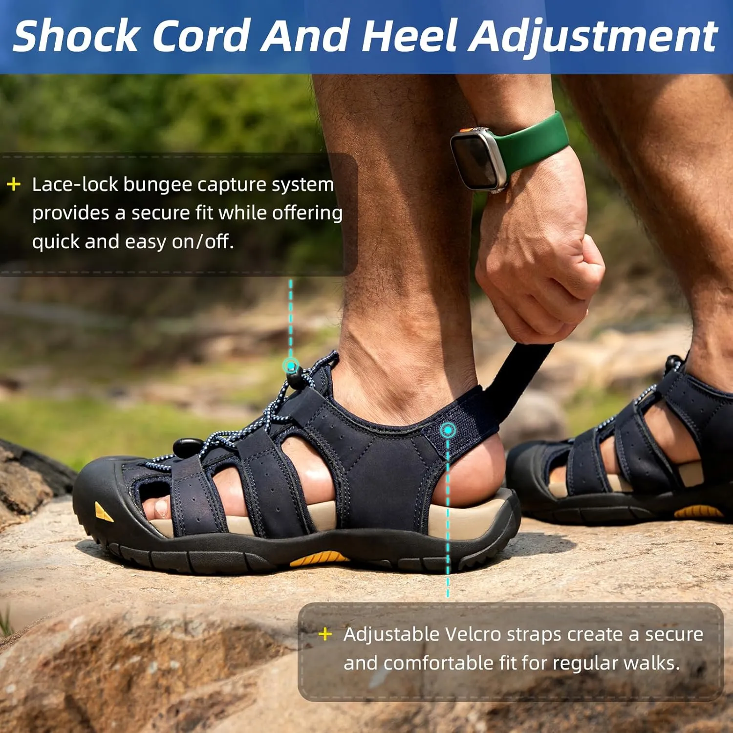 KOIMED Men's Hiking Leather Sandals Closed Toe Water Shoes For Summer Athletic Outdoor Walking Sports Trail River Fishing Wide Adjustable Waterproof Arch Support