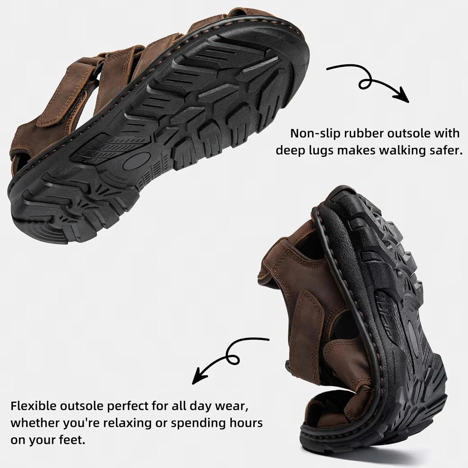 KOIMED Men's Hiking Leather Sandals Closed Toe Water Shoes For Summer Athletic Outdoor Walking Sports Trail River Fishing Wide Adjustable Waterproof Arch Support