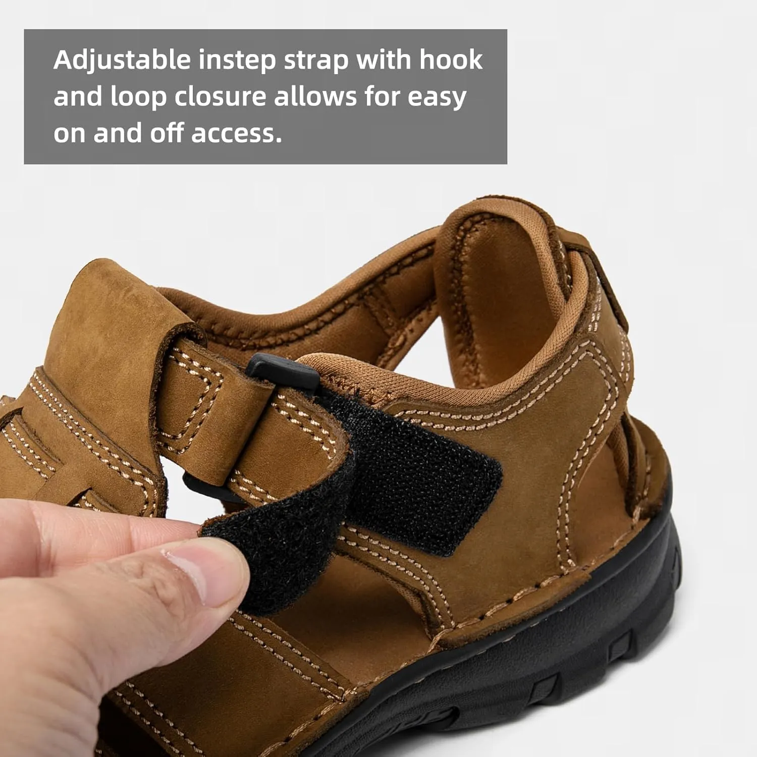 KOIMED Men's Hiking Leather Sandals Closed Toe Water Shoes For Summer Athletic Outdoor Walking Sports Trail River Fishing Wide Adjustable Waterproof Arch Support