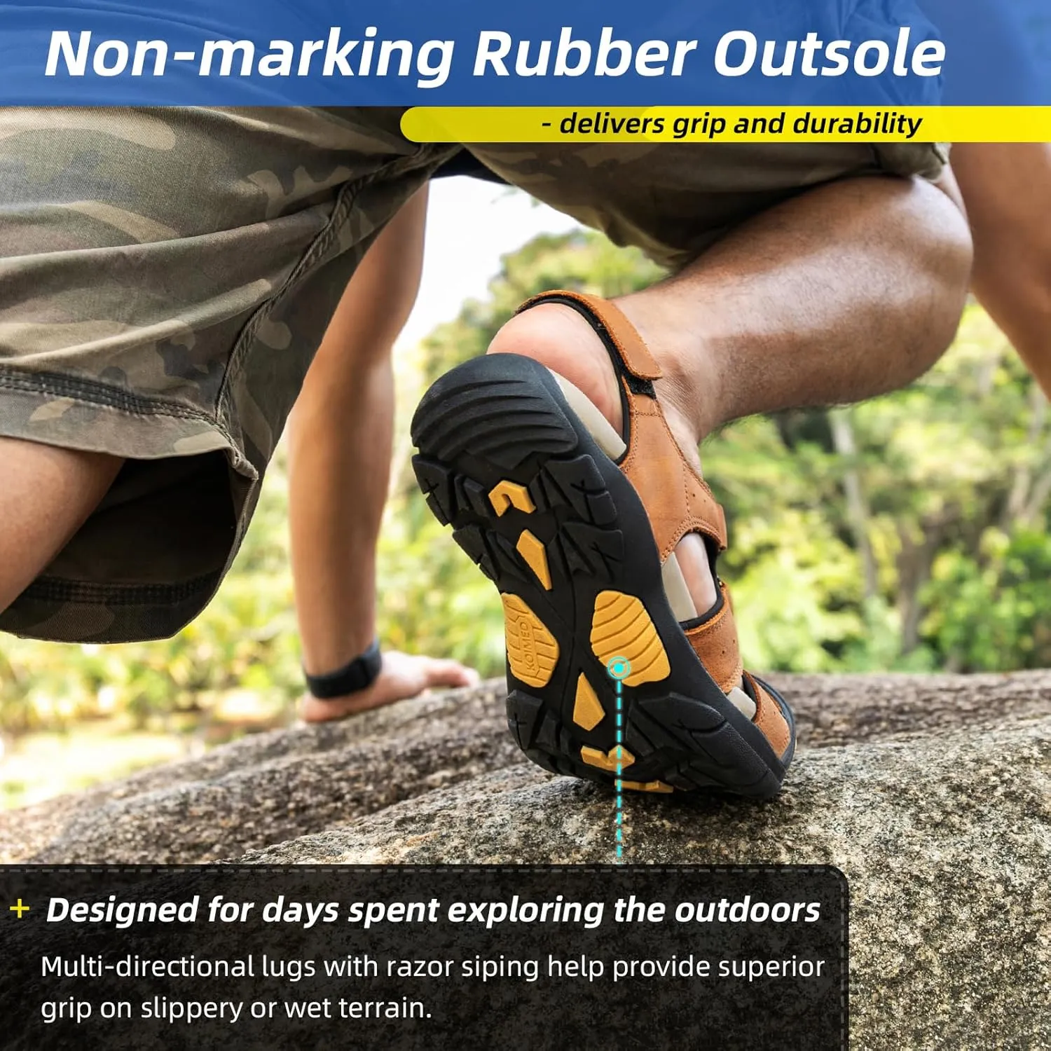 KOIMED Men's Hiking Leather Sandals Closed Toe Water Shoes For Summer Athletic Outdoor Walking Sports Trail River Fishing Wide Adjustable Waterproof Arch Support