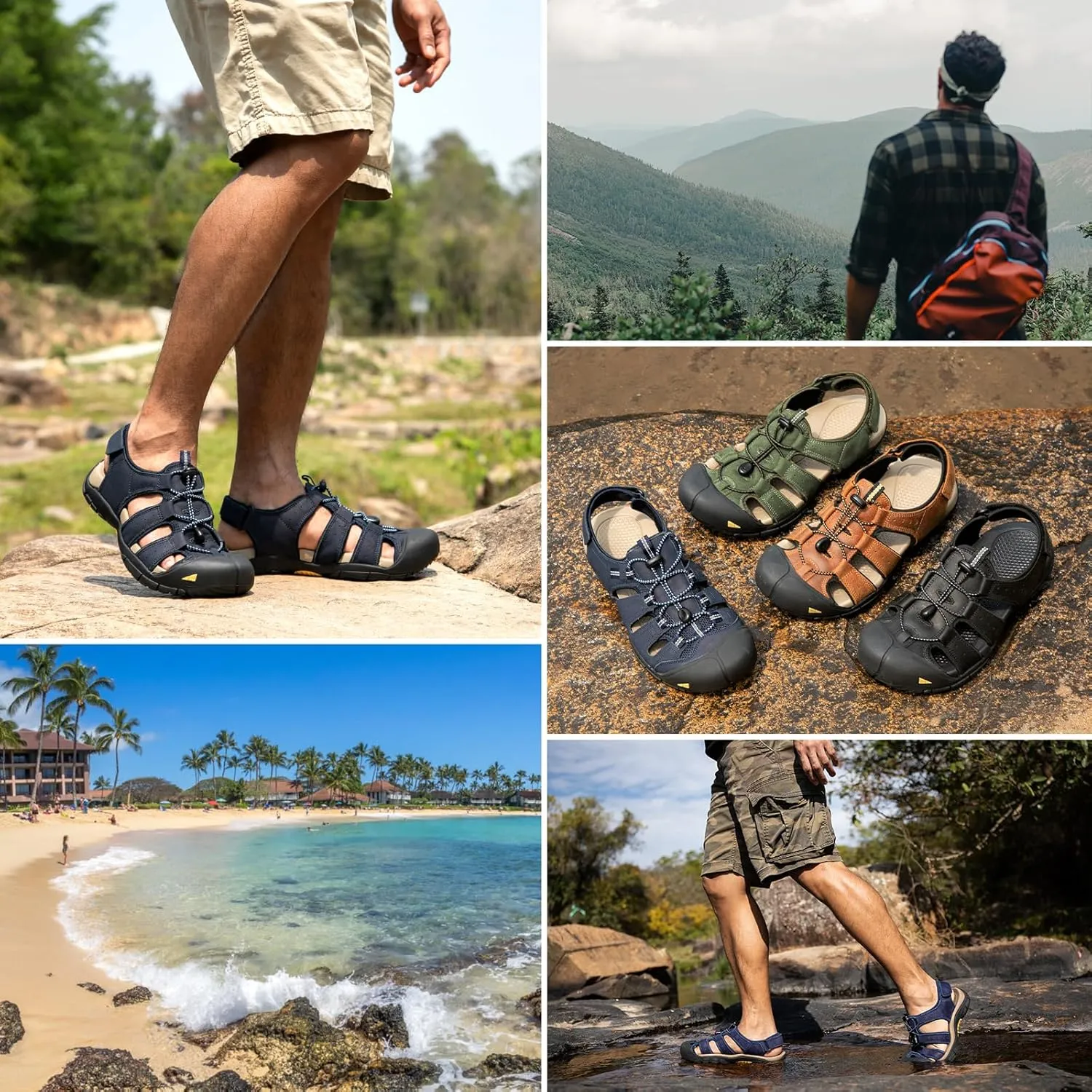 KOIMED Men's Hiking Leather Sandals Closed Toe Water Shoes For Summer Athletic Outdoor Walking Sports Trail River Fishing Wide Adjustable Waterproof Arch Support