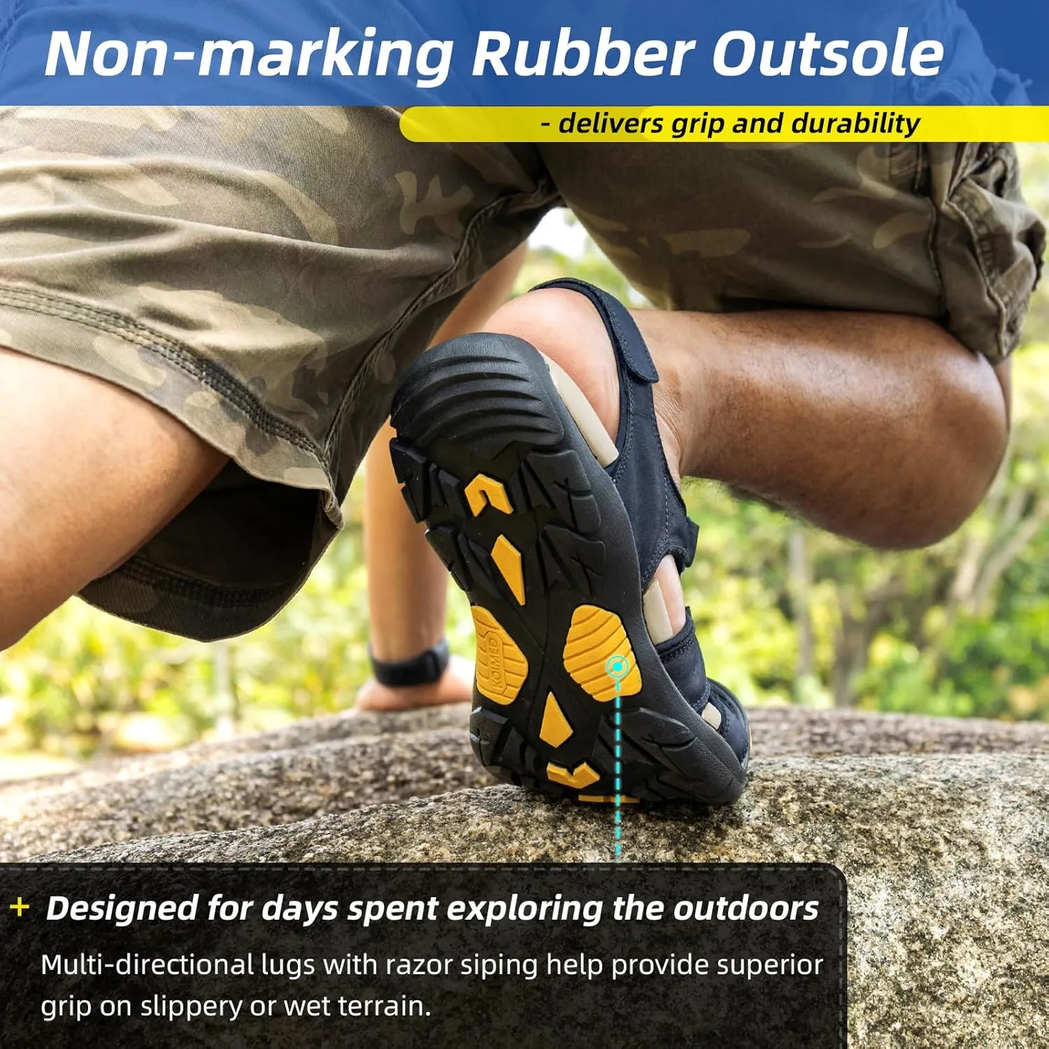 KOIMED Men's Hiking Leather Sandals Closed Toe Water Shoes For Summer Athletic Outdoor Walking Sports Trail River Fishing Wide Adjustable Waterproof Arch Support