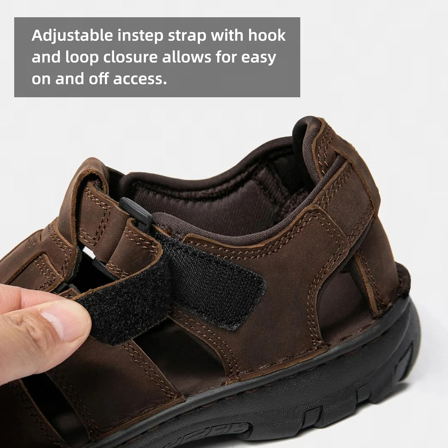 KOIMED Men's Hiking Leather Sandals Closed Toe Water Shoes For Summer Athletic Outdoor Walking Sports Trail River Fishing Wide Adjustable Waterproof Arch Support