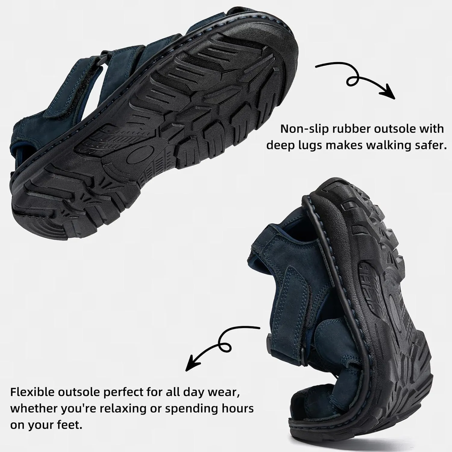 KOIMED Men's Hiking Leather Sandals Closed Toe Water Shoes For Summer Athletic Outdoor Walking Sports Trail River Fishing Wide Adjustable Waterproof Arch Support