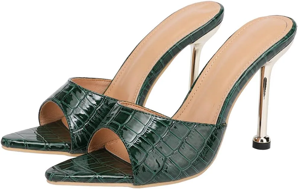 KOKOMOMO Womens Pointed Open Toe Stiletto Mules Slip On High Heel Slides Sandals