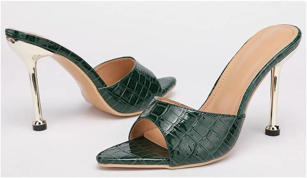 KOKOMOMO Womens Pointed Open Toe Stiletto Mules Slip On High Heel Slides Sandals