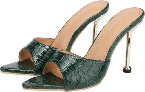 KOKOMOMO Womens Pointed Open Toe Stiletto Mules Slip On High Heel Slides Sandals