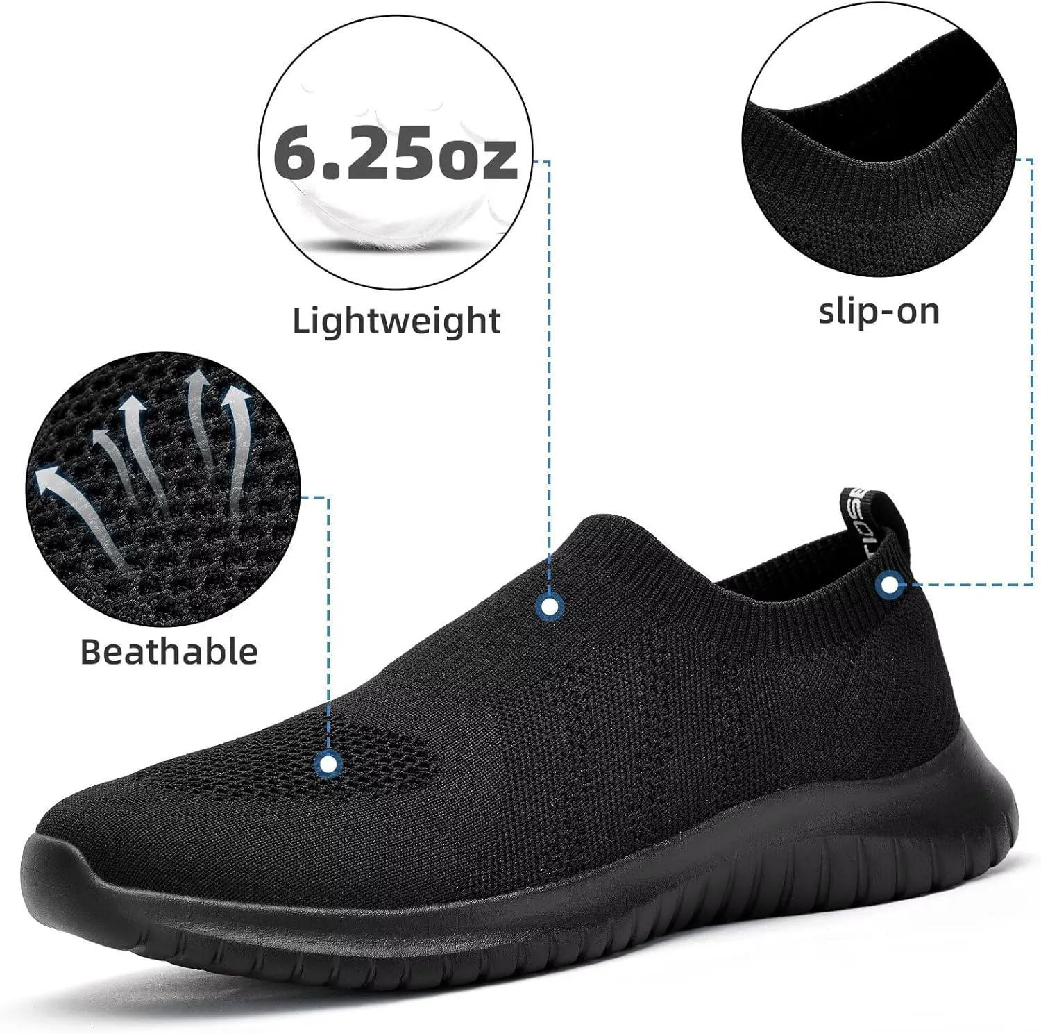 konhill Men's Athletic Walking Shoes - Lightweight Casual Knit Slip on Sneakers