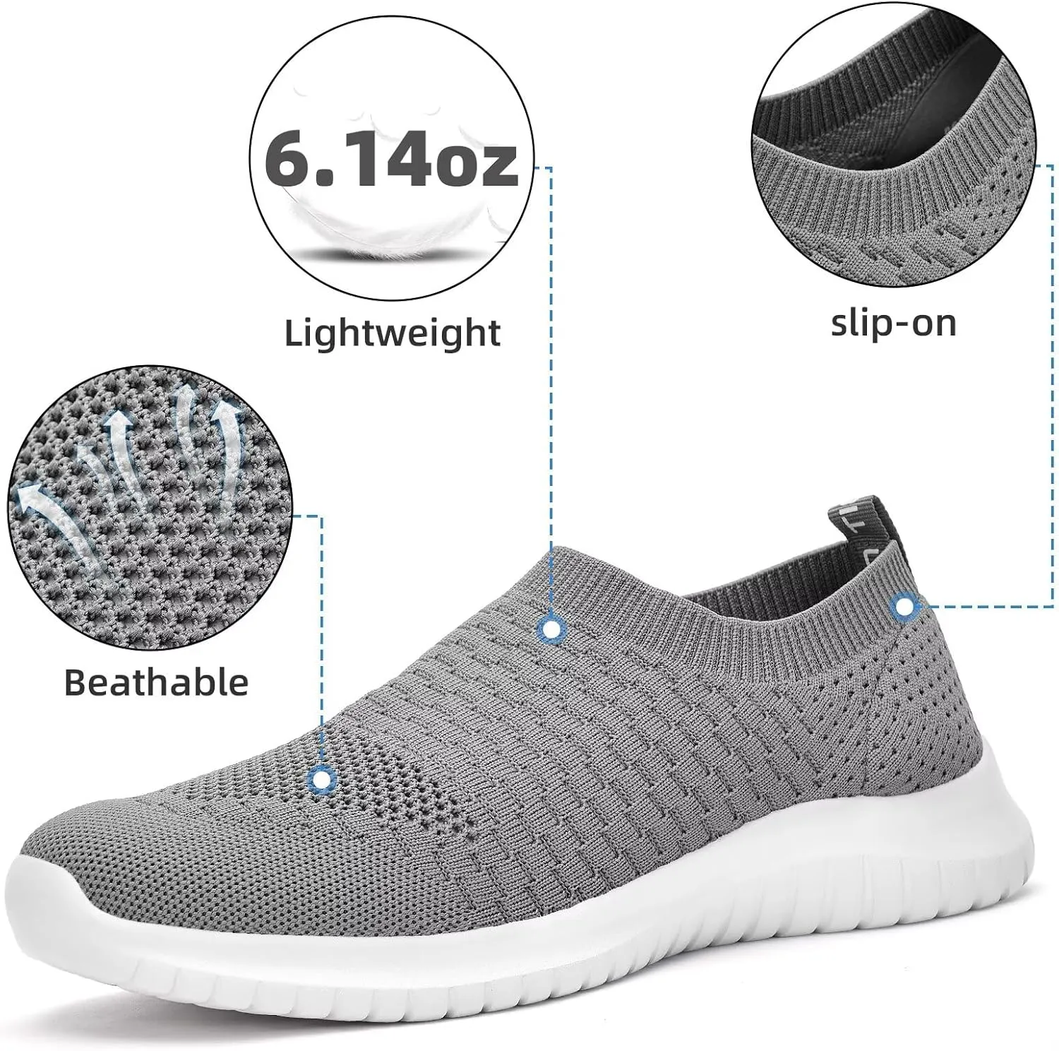 konhill Men's Athletic Walking Shoes - Lightweight Casual Knit Slip on Sneakers