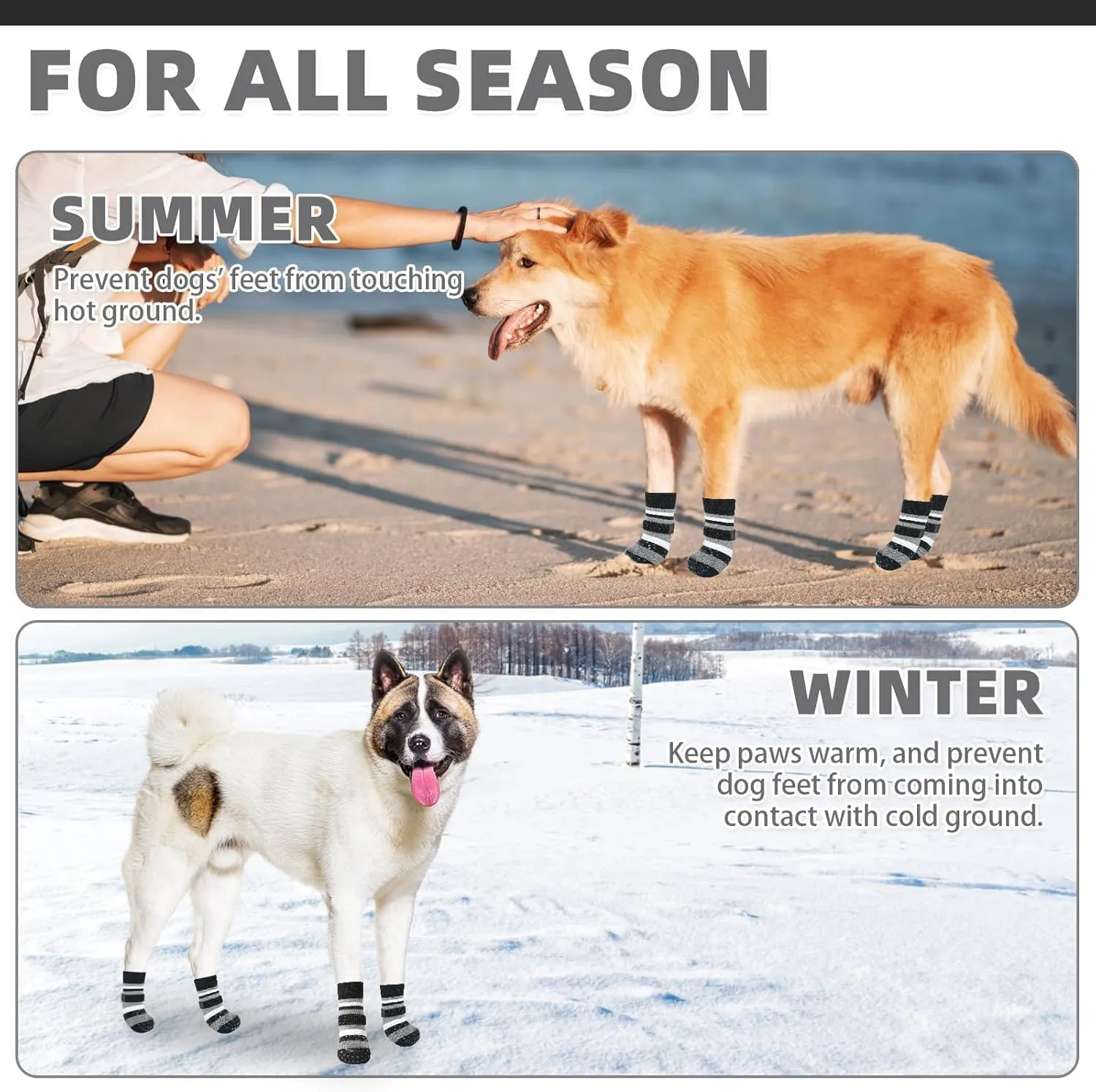 KOOLTAIL Anti Slip Dog Socks for Hot Pavement, 3 Pairs Dog Boots & Paw Protectors to Prevent Licking Paws with Grippers, Double Sides Booties Shoes for Hardwood Floors Small Medium Large Senior Dogs