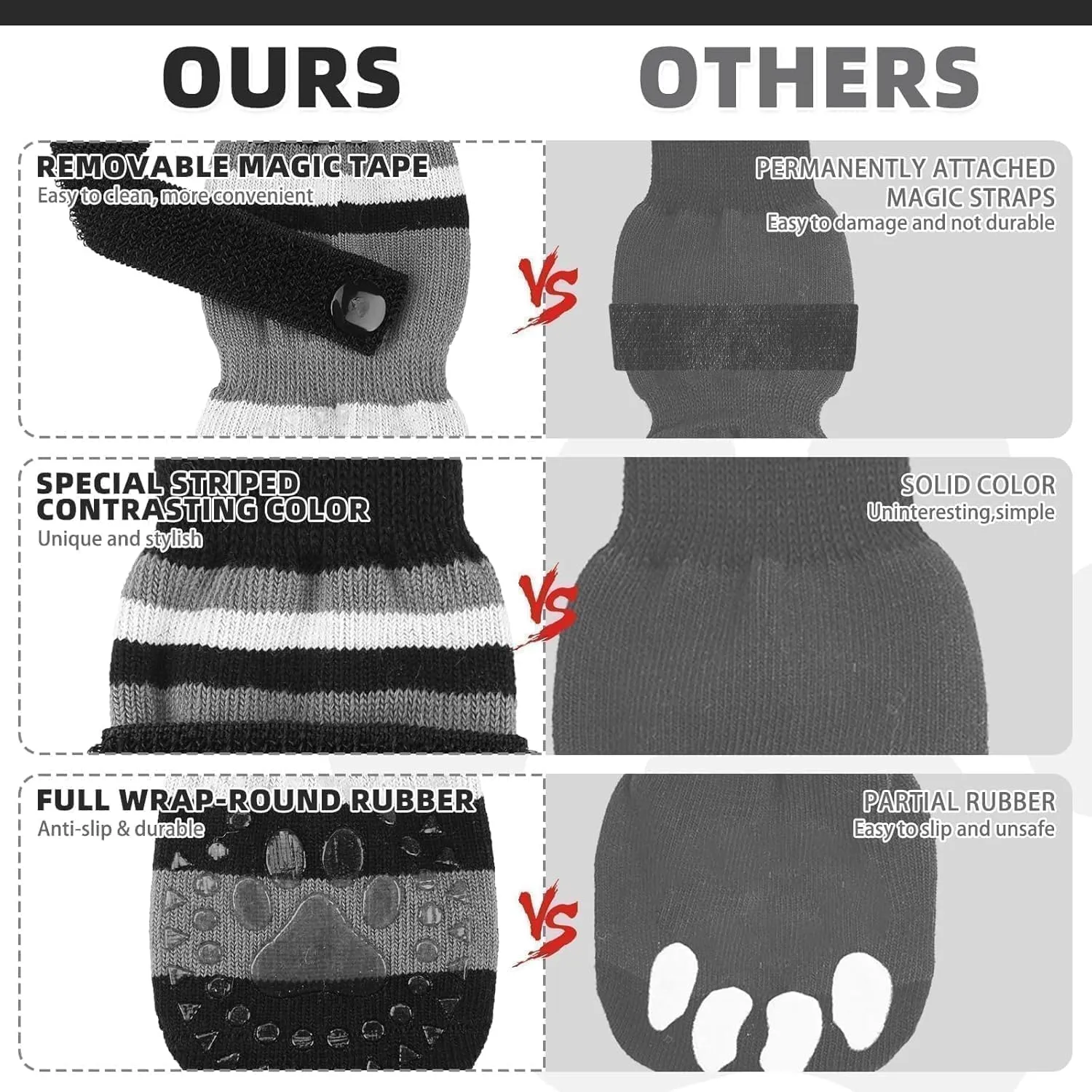 KOOLTAIL Anti Slip Dog Socks for Hot Pavement, 3 Pairs Dog Boots & Paw Protectors to Prevent Licking Paws with Grippers, Double Sides Booties Shoes for Hardwood Floors Small Medium Large Senior Dogs