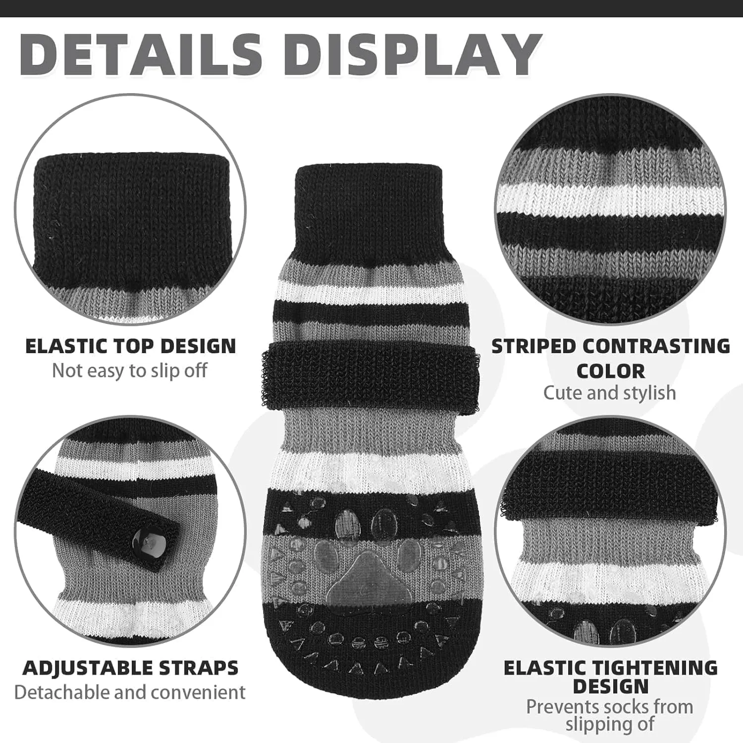 KOOLTAIL Anti Slip Dog Socks for Hot Pavement, 3 Pairs Dog Boots & Paw Protectors to Prevent Licking Paws with Grippers, Double Sides Booties Shoes for Hardwood Floors Small Medium Large Senior Dogs