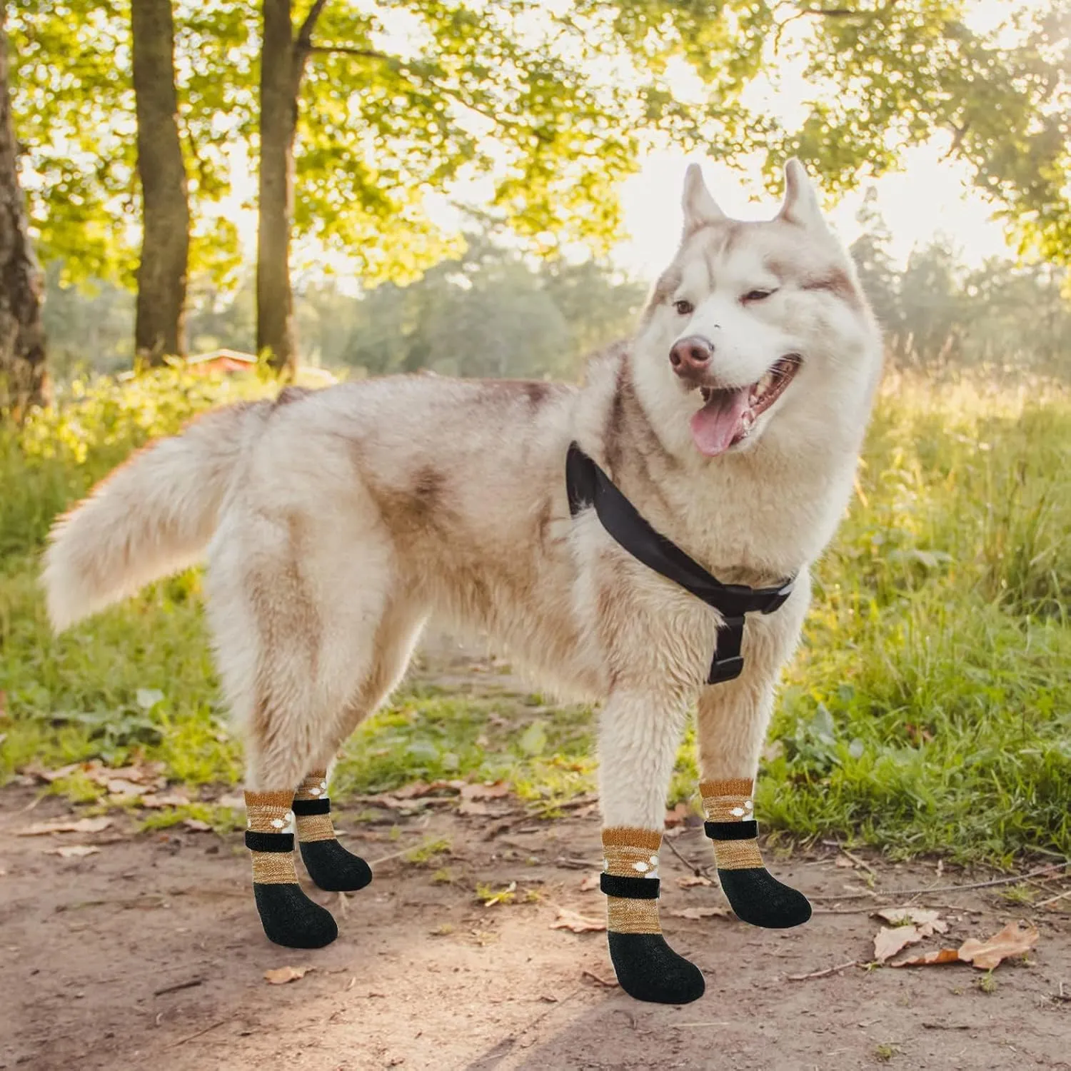 KOOLTAIL Anti Slip Dog Socks for Hot/Clod Pavement to Prevent Licking Paws，Dog Booties for Hardwood Floors, Traction Rain Dog Boots&Paw Protectors Shoes with Grip for Small Medium Large Senior Dogs L