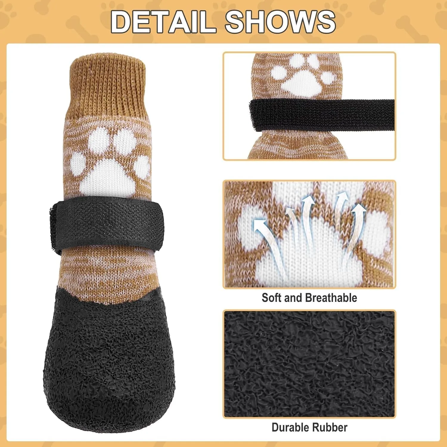 KOOLTAIL Anti Slip Dog Socks for Hot/Clod Pavement to Prevent Licking Paws，Dog Booties for Hardwood Floors, Traction Rain Dog Boots&Paw Protectors Shoes with Grip for Small Medium Large Senior Dogs L