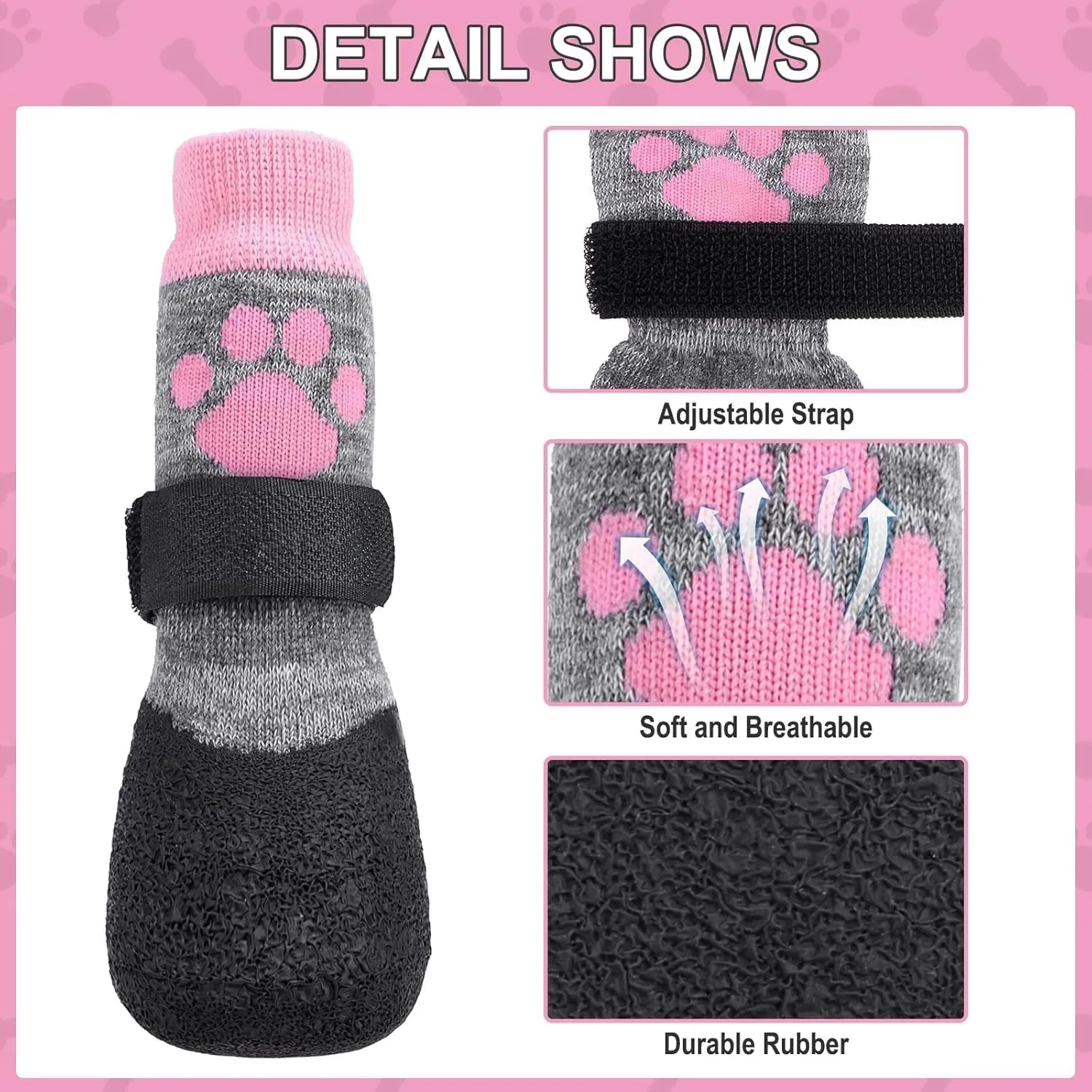 KOOLTAIL Anti Slip Dog Socks for Hot/Clod Pavement to Prevent Licking Paws，Dog Booties for Hardwood Floors, Traction Rain Dog Boots&Paw Protectors Shoes with Grip for Small Medium Large Senior Dogs S