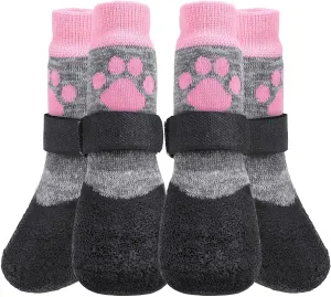 KOOLTAIL Anti Slip Dog Socks for Hot/Clod Pavement to Prevent Licking Paws，Dog Booties for Hardwood Floors, Traction Rain Dog Boots&Paw Protectors Shoes with Grip for Small Medium Large Senior Dogs S