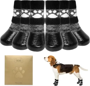 KOOLTAIL Dog Socks to Prevent Licking Paws for Hardwood Floors, Anti Slip Waterproof Dog Boots & Paw Protector Traction Shoes with Toe Grips for Small Medium Large Senior Dogs Black L