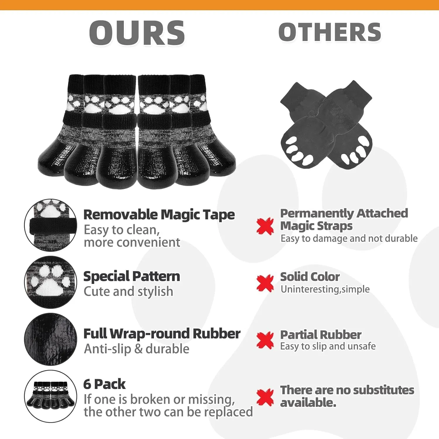 KOOLTAIL Dog Socks to Prevent Licking Paws for Hardwood Floors, Anti Slip Waterproof Dog Boots & Paw Protector Traction Shoes with Toe Grips for Small Medium Large Senior Dogs Black L