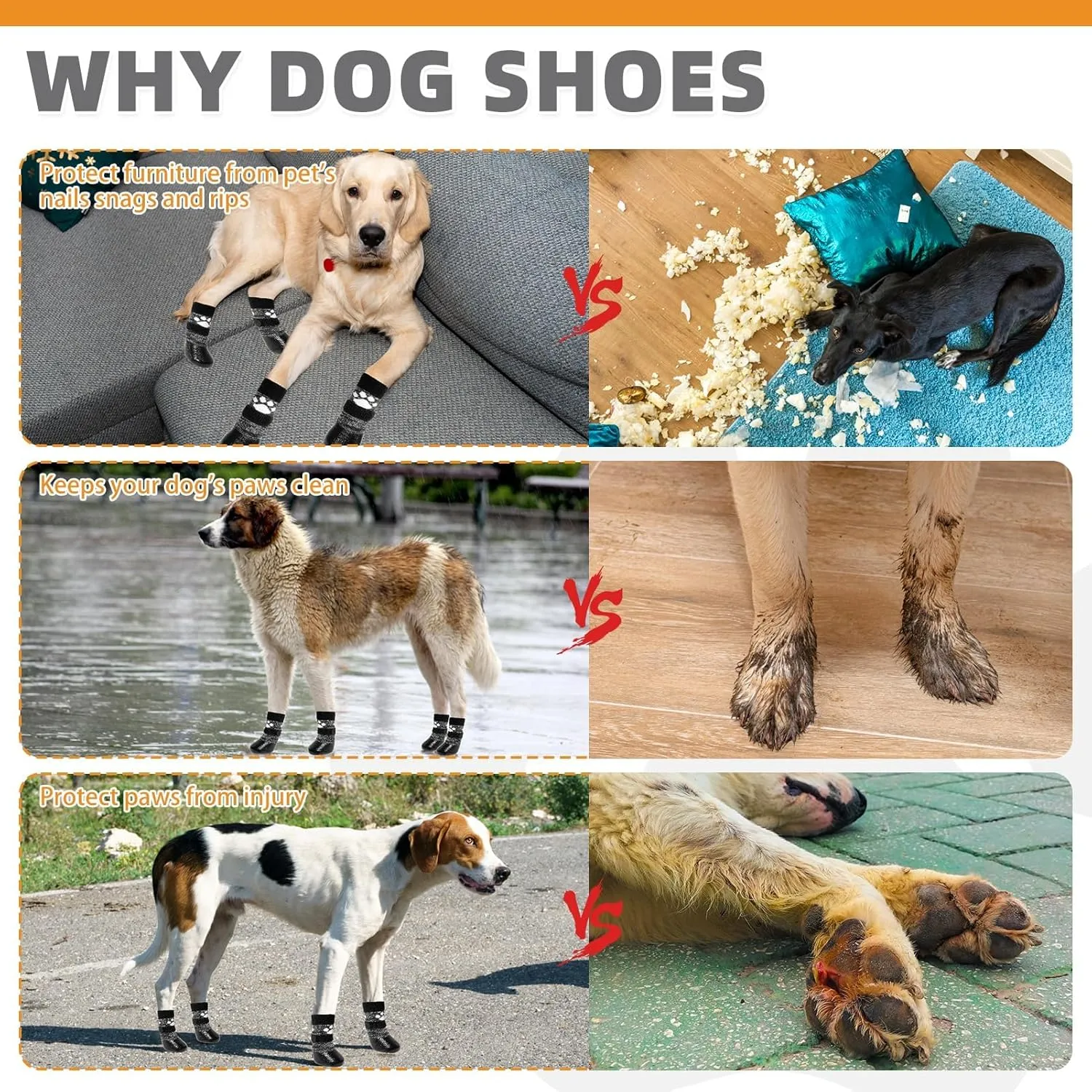 KOOLTAIL Dog Socks to Prevent Licking Paws for Hardwood Floors, Anti Slip Waterproof Dog Boots & Paw Protector Traction Shoes with Toe Grips for Small Medium Large Senior Dogs Black L