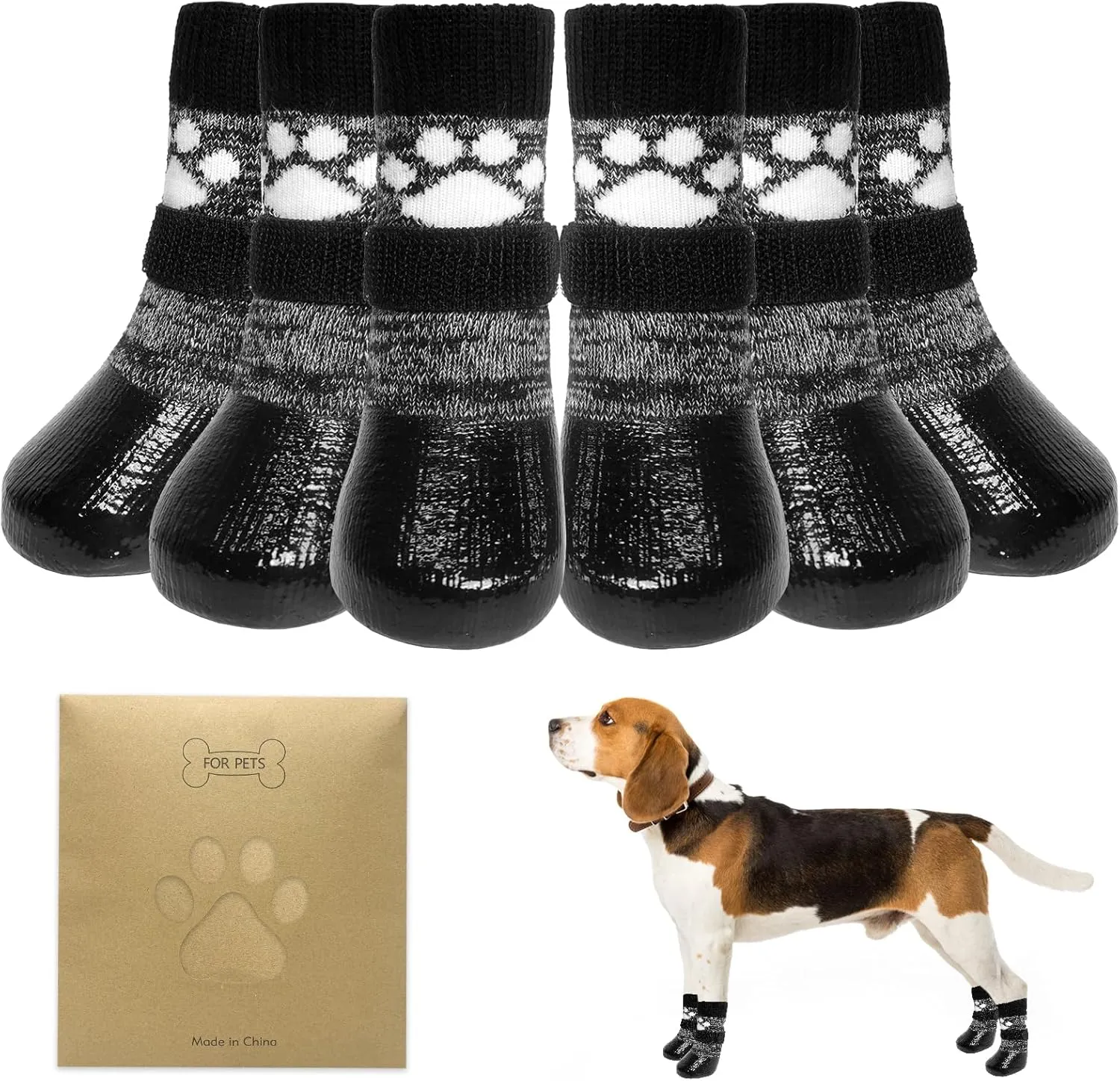 KOOLTAIL Dog Socks to Prevent Licking Paws for Hardwood Floors, Anti Slip Waterproof Dog Boots & Paw Protector Traction Shoes with Toe Grips for Small Medium Large Senior Dogs Black L