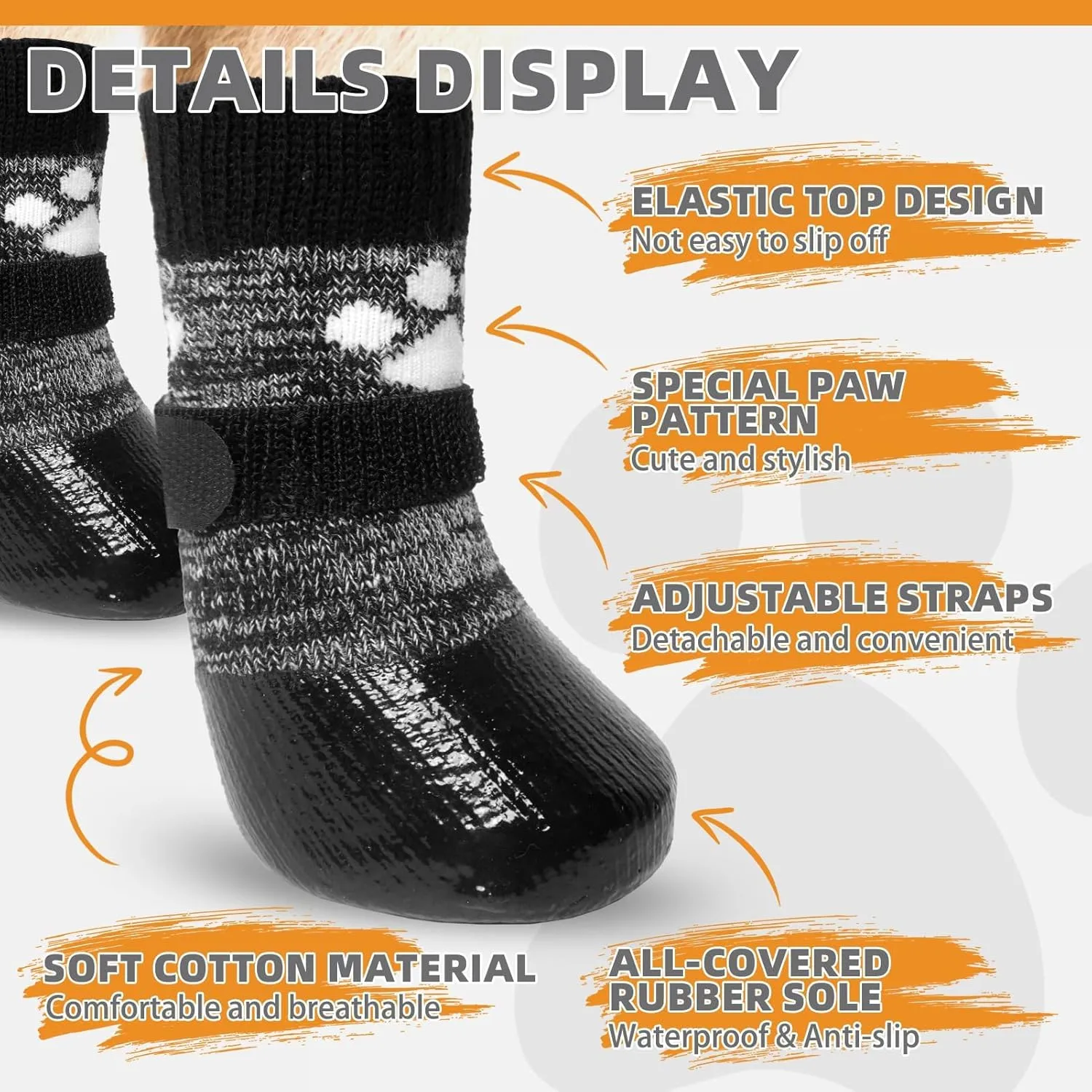 KOOLTAIL Dog Socks to Prevent Licking Paws for Hardwood Floors, Anti Slip Waterproof Dog Boots & Paw Protector Traction Shoes with Toe Grips for Small Medium Large Senior Dogs Black L