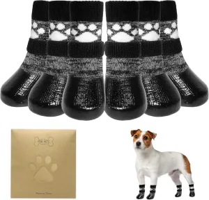 KOOLTAIL Dog Socks to Prevent Licking Paws for Hardwood Floors, Anti Slip Waterproof Dog Boots & Paw Protector Traction Shoes with Toe Grips for Small Medium Large Senior Dogs Black S