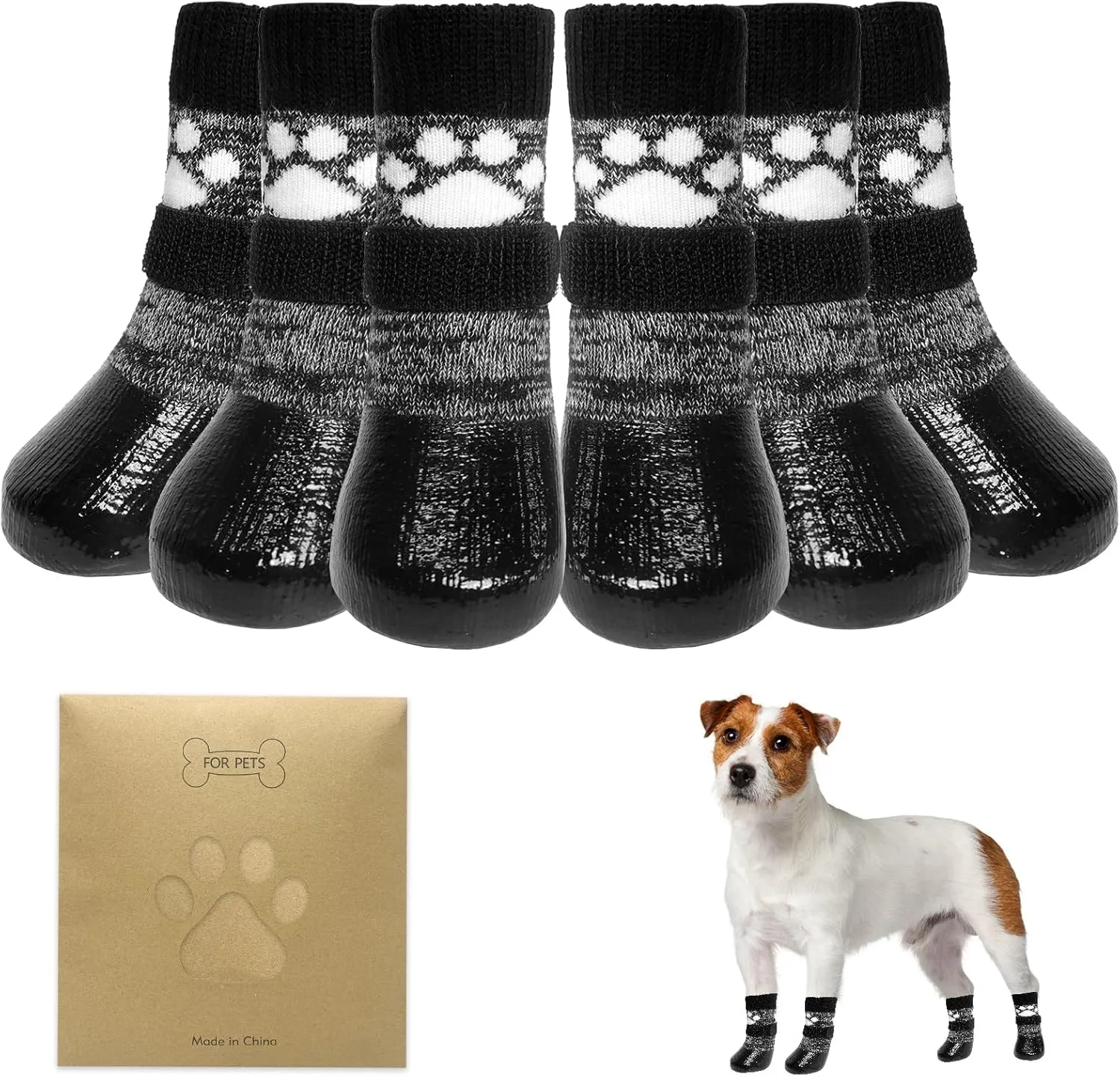 KOOLTAIL Dog Socks to Prevent Licking Paws for Hardwood Floors, Anti Slip Waterproof Dog Boots & Paw Protector Traction Shoes with Toe Grips for Small Medium Large Senior Dogs Black S
