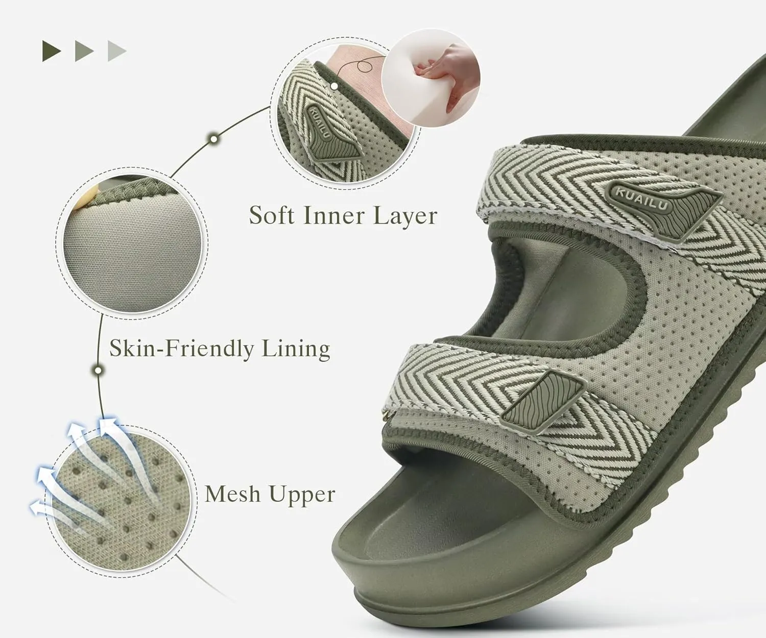 KuaiLu Mens Casual Sandals with Comfortable Orthopedic Arch Support Summer Beach Walking Shoes Cushion Slides Slip on Indoor Outdoor
