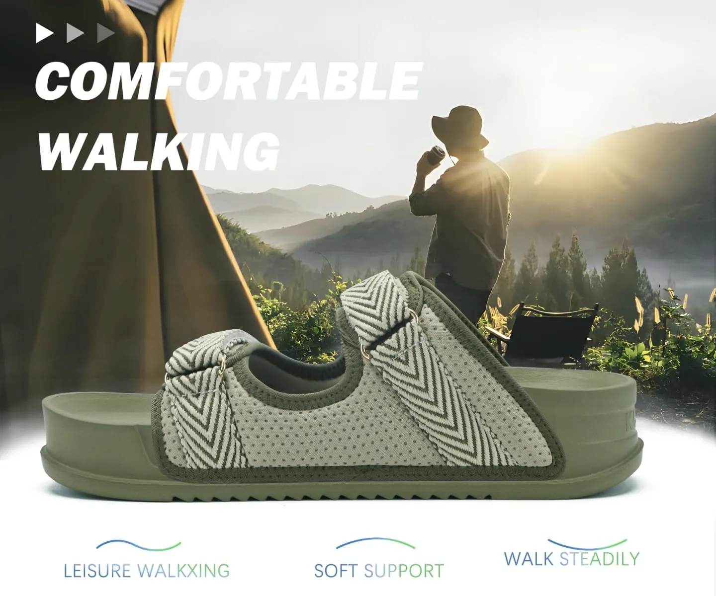 KuaiLu Mens Casual Sandals with Comfortable Orthopedic Arch Support Summer Beach Walking Shoes Cushion Slides Slip on Indoor Outdoor