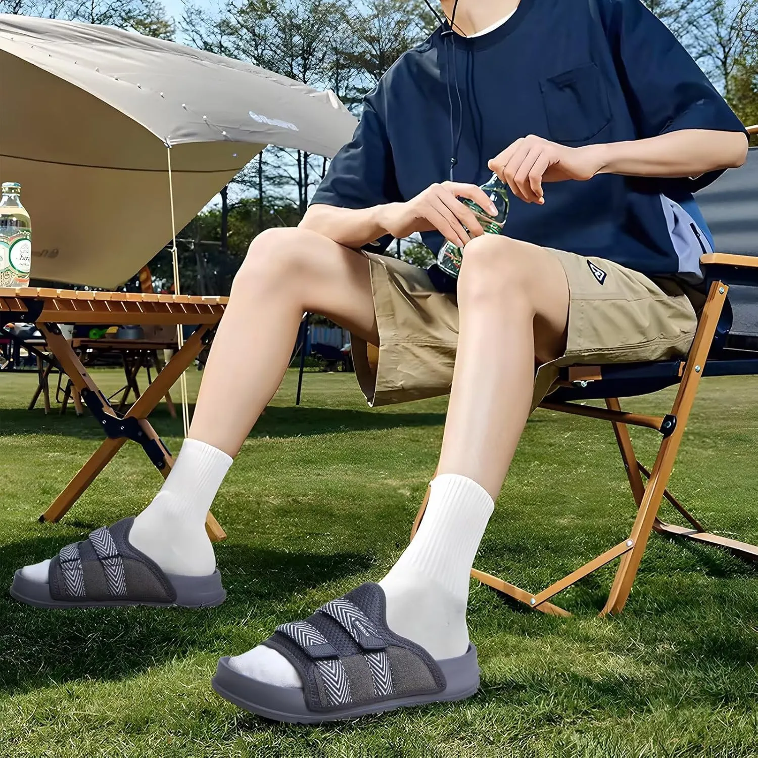 KuaiLu Mens Orthotic Sandals Comfortable Arch Support Fabric Sandal Slippers Shoes Man Casual Summer Cushion Slides Slip On Indoor Outdoor - Ultra-soft Comfort Fit Footbed