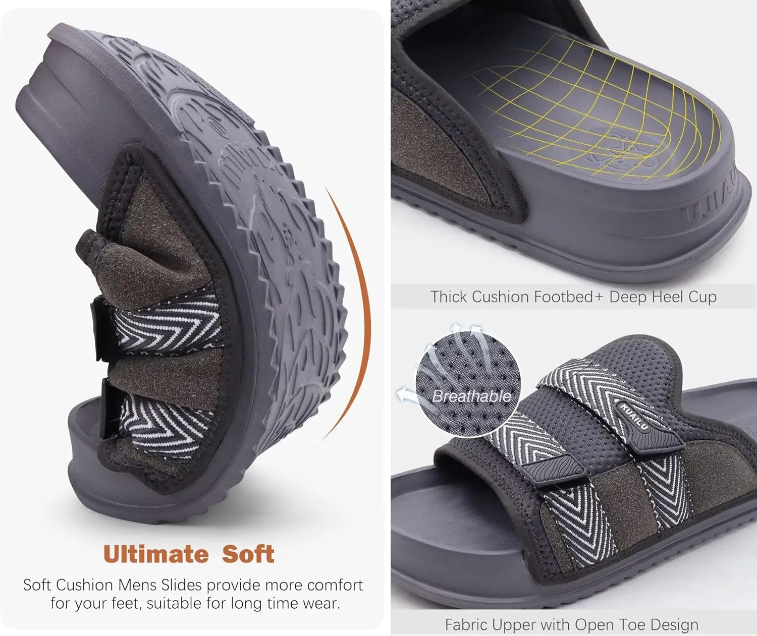 KuaiLu Mens Orthotic Sandals Comfortable Arch Support Fabric Sandal Slippers Shoes Man Casual Summer Cushion Slides Slip On Indoor Outdoor - Ultra-soft Comfort Fit Footbed