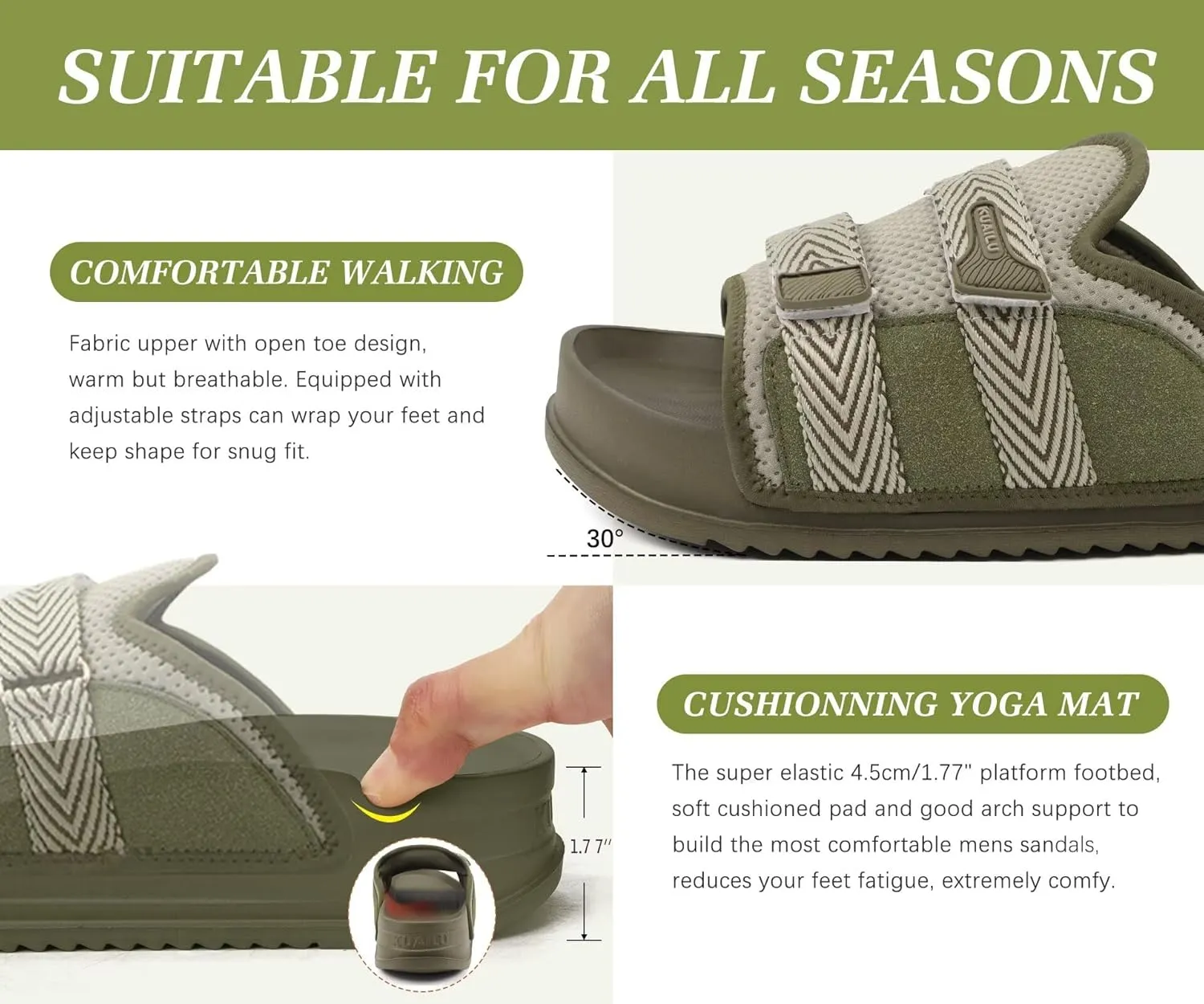 KuaiLu Mens Orthotic Sandals Comfortable Arch Support Fabric Sandal Slippers Shoes Man Casual Summer Cushion Slides Slip On Indoor Outdoor - Ultra-soft Comfort Fit Footbed
