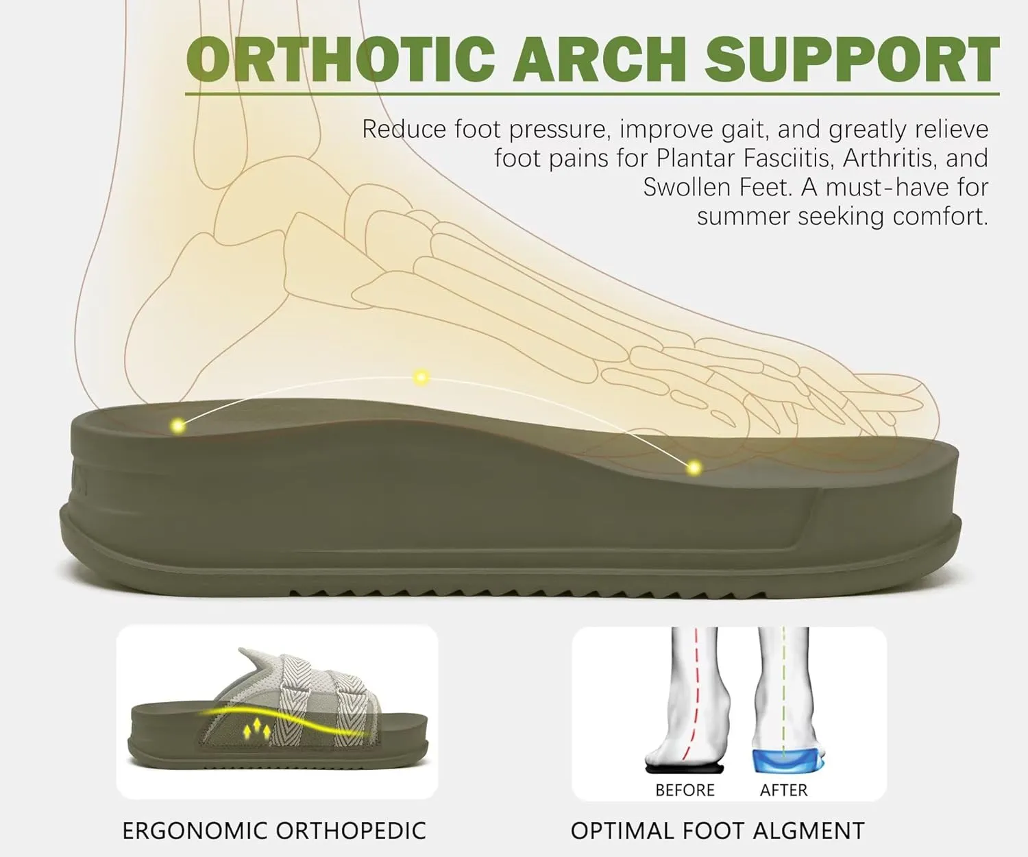 KuaiLu Mens Orthotic Sandals Comfortable Arch Support Fabric Sandal Slippers Shoes Man Casual Summer Cushion Slides Slip On Indoor Outdoor - Ultra-soft Comfort Fit Footbed